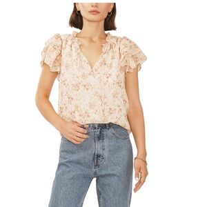 Mine Floral Blouse with Ruffle Sleeves